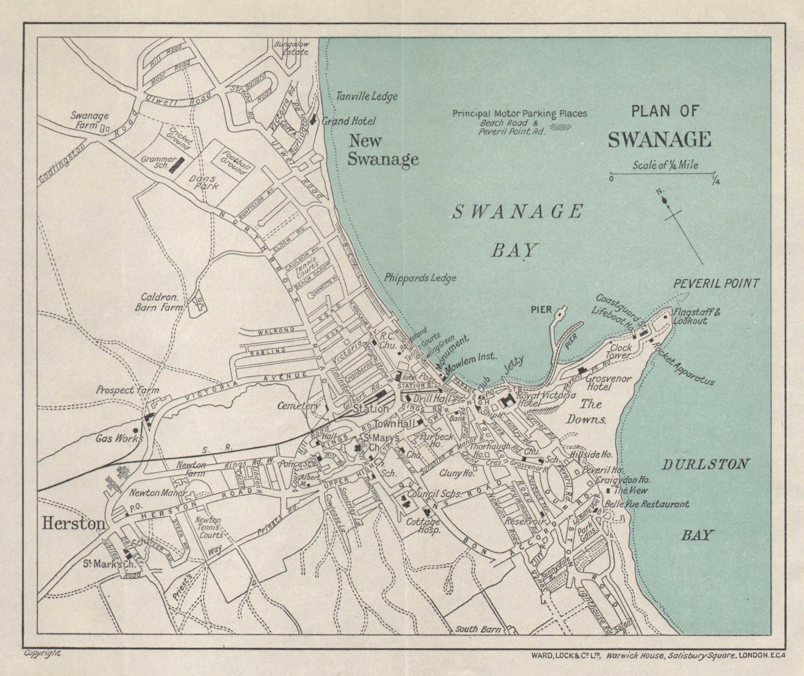 SWANAGE vintage tourist town city resort plan. Dorset. WARD LOCK 1939 old map